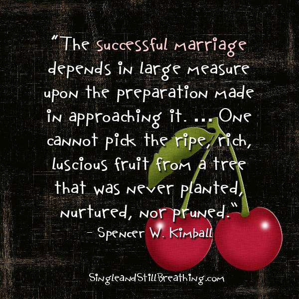 SOCIAL: Dating - Elder Spencer W. Kimball wrote: “The successful marriage depends in large measure upon the preparation made in approaching it. … One cannot pick the ripe, rich, luscious fruit from a tree that was never planted, nurtured, nor pruned”, singleandstillbreathing.com